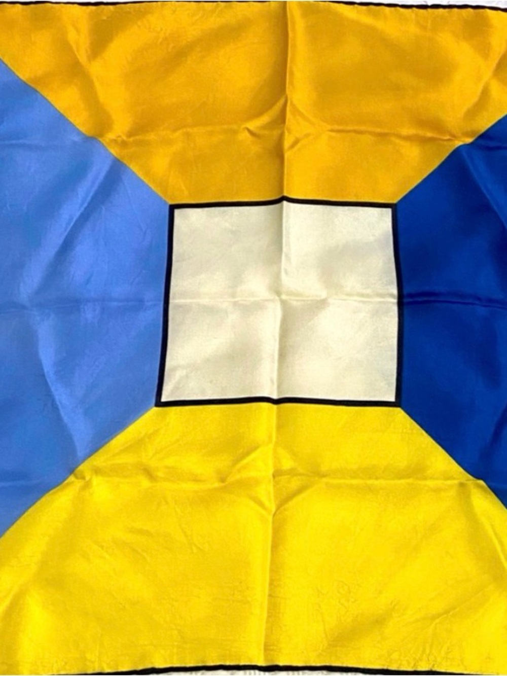 Vintage Yellow Blue Cream Geometric Silk Scarf